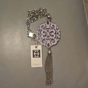 Lavender Damask Pendant Necklace with Silver Chain